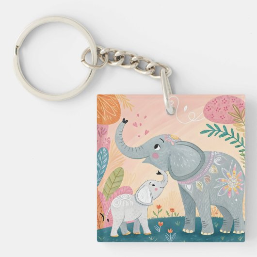 Olifant Moeder en Baby Sleutelhanger (voorkant)