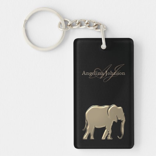 Olifant Monogram Goud en Zwart Sleutelhanger (Voorkant)