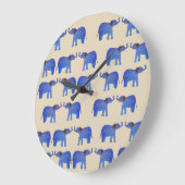 Olifant Mood Wandklok, Blauwe olifant patroon Grote Klok (Hoek)
