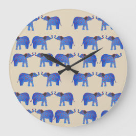 Olifant Mood Wandklok, Blauwe olifant patroon Grote Klok