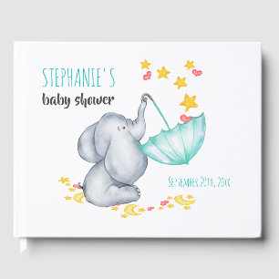 Olifant Moon and Stars Waterverf Baby shower Gastenboek
