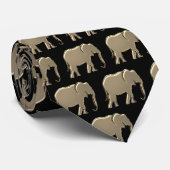 Olifant Motief Goud en Zwart Stropdas (Opgerold)