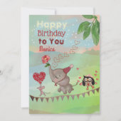 Olifant, muis & uil illustratie Verjaardag Kaart (Voorkant)