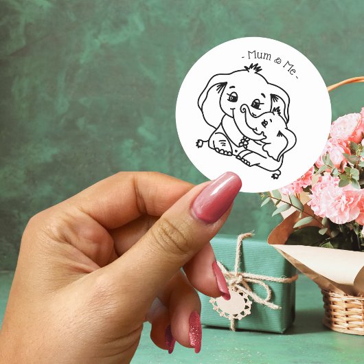 Olifant Mum & Me Moederdag gepersonaliseerd Ronde Sticker