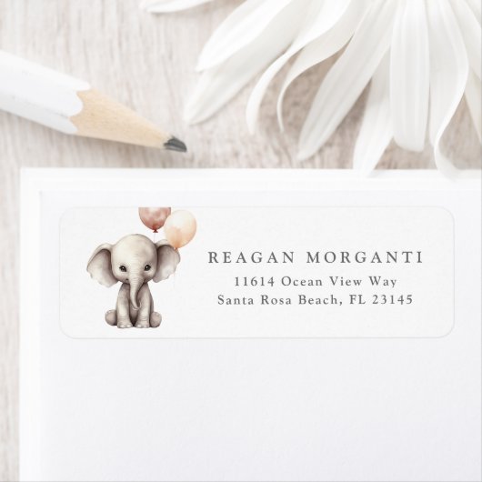 Olifant Neutraal Baby Shower Retouradres Etiket (Insitu)