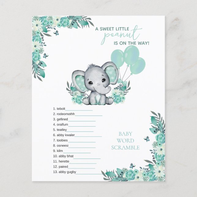 Olifant Neutral Baby shower spel (Voorkant)