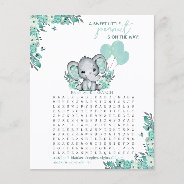 Olifant Neutral Baby shower spel (Voorkant)