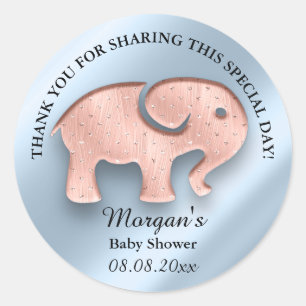 Olifant Nieuwe Baby Douche Favor Dank Roos Blauw Ronde Sticker