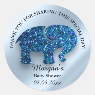 Olifant Nieuwe Baby Douche Favor Dank u Blauw Ronde Sticker