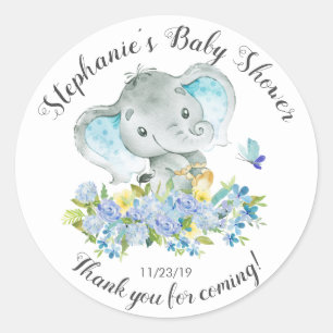 Olifant Oerwoud Dieren Baby Jongen Douche Favor Ronde Sticker