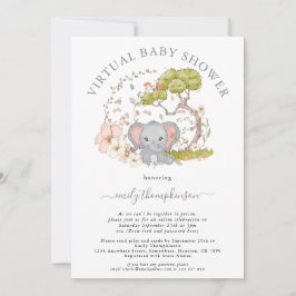 Olifant Oerwoud Foliage Grey Virtual Baby shower Kaart