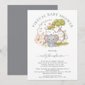 Olifant Oerwoud Foliage Grey Virtual Baby shower Kaart (Voorkant / Achterkant)