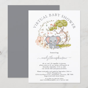 Olifant Oerwoud Foliage Grey Virtual Baby shower Kaart