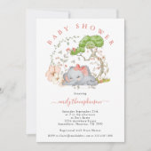 Olifant Oerwoud Foliage Koraal Meisje Baby shower  Kaart (Voorkant)