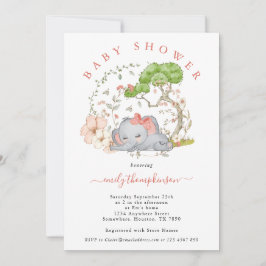 Olifant Oerwoud Foliage Koraal Meisje Baby shower Kaart