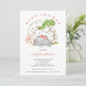 Olifant Oerwoud Foliage Koraal Meisje Baby shower  Kaart (Staand voorkant)
