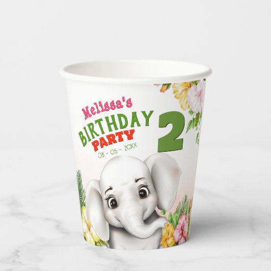 Olifant Oerwoud Safari Verjaardagsfeest Papieren Bekers (Achterkant)