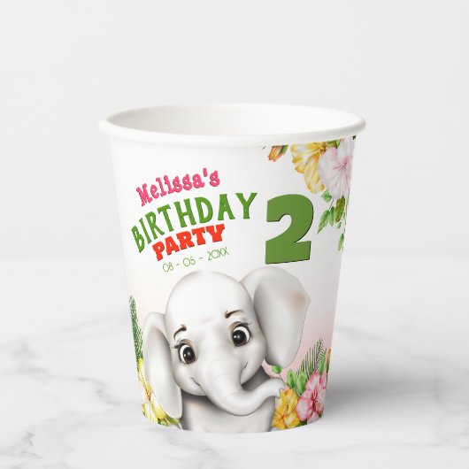 Olifant Oerwoud Safari Verjaardagsfeest Papieren Bekers (Voorkant)