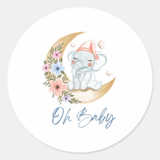 Olifant oh baby ronde sticker (Voorkant)