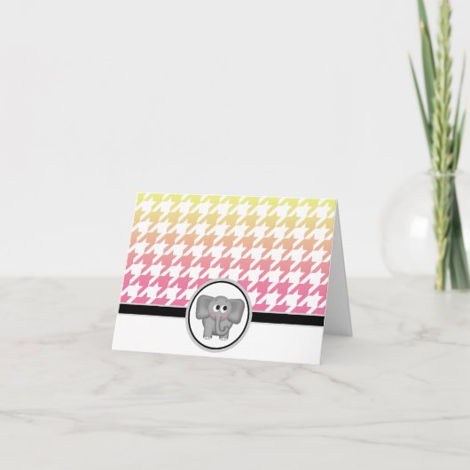 Olifant Ombre Geel Roze Houndstooth Kaarten (Voorkant)