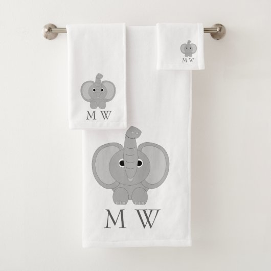 Olifant ontwerp met monogram bad handdoek (Insitu)