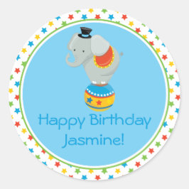 Olifant op Bal | Circusthema | Gepersonaliseerd Ronde Sticker