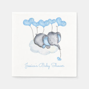 Olifant op Cloud Blue Balloons Boy Baby shower Servet