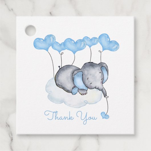 Olifant op Cloud Schattige Boy Baby shower Bedankjes Labels (Voorkant)