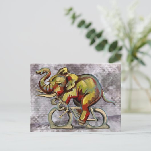 Olifant op de fiets briefkaart (Staand voorkant)