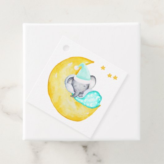 Olifant op de Maan Schattige Neutraal Baby shower Bedankjes Labels (In situ)