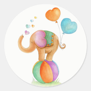 Olifant op een bal circus whim waterverftechniek ronde sticker