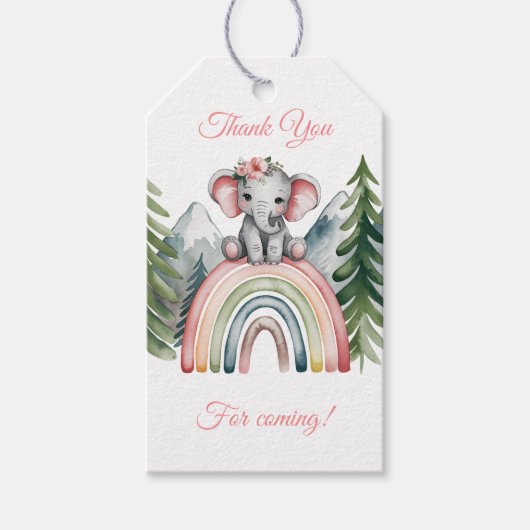 Olifant op een regenboog dank je wel cadeaulabel (Voorkant)