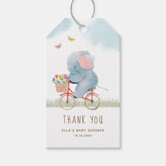 Olifant op Fiets Baby shower Cadeaulabel (Voorkant)