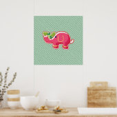 Olifant op groene diagonale gestreepte achtergrond poster (Keuken)