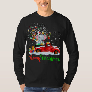 Olifant op Rode Vrachtwagen Kerstmis Pyjama Grappi T-shirt
