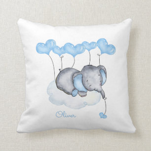 Olifant op Wolk - Grijs Blauwe Babykamer Jongen Kussen