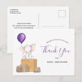 Olifant Paarse Baby shower per post dank u Briefkaart (Voorkant / Achterkant)