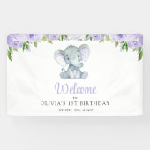 Olifant, Paarse bloemen, Eerste Verjaardag Welkom Spandoek (Horizontaal)
