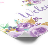 Olifant Paarse Meisje Baby shower Thumbprints Tree Poster (Hoek)