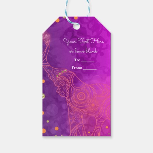Olifant Paarse Roze Sinaasappel & Goud Custom Favo Cadeaulabel (Voorkant)