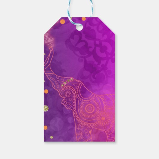 Olifant Paarse Roze Sinaasappel & Goud Custom Favo Cadeaulabel (Achterkant)