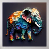 Olifant Papier Cut Wall Art Poster (Voorkant)