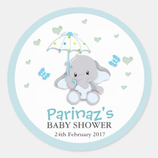 Olifant ParapluLove Blauw Baby shower Sticker  (Voorkant)