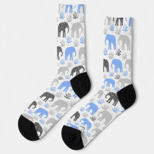 Olifant patroon grijs blauwe glitters sokken