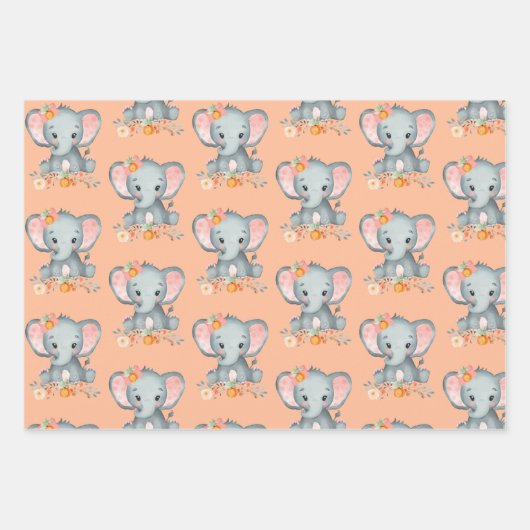 Olifant Peach Fuzz Baby shower Schattige Girly Flo Inpakpapier Vel (Voorkant 2)