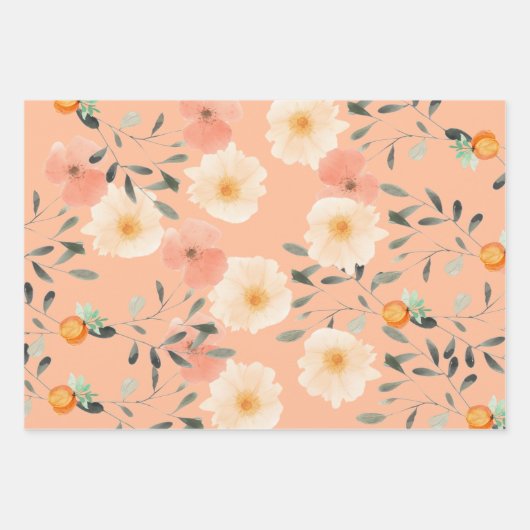 Olifant Peach Fuzz Baby shower Schattige Girly Flo Inpakpapier Vel (Voorkant)