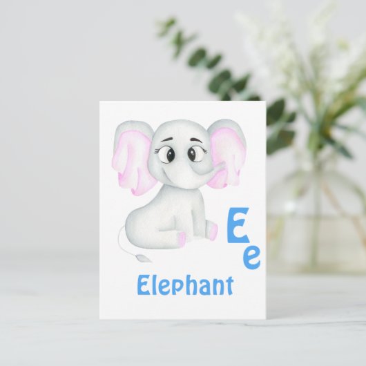 Olifant personaliseer ABC: Letter E - Voeg uw naam Briefkaart (Staand voorkant)