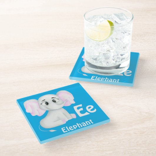 Olifant personaliseren ABC: Letter E - Jouw namen Glazen Onderzetter (Schuin)