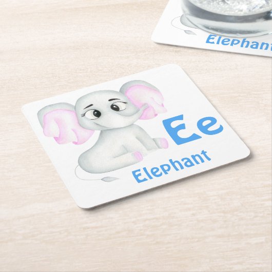 Olifant personaliseren ABC: Letter E - Jouw namen Kartonnen Onderzetters (Schuin)