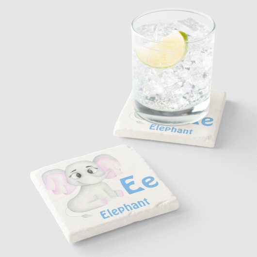 Olifant personaliseren ABC: Letter E - Jouw namen  Stenen Onderzetter (Zijkant)